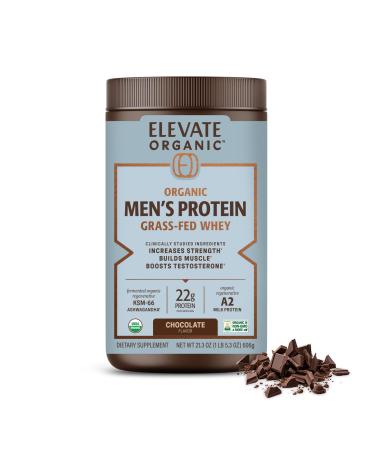 ELEVATE ORGANIC Men s Whey Protein Powder Chocolate Grass Fed A2 Regenerative Whey with KSM-66 Ashwagandha & Acti Veda (22g Protein)