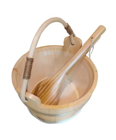 6L Wooden Sauna Bucket with Sauna Ladle Set Sauna Bucket Water Bucket Sauna Spa Accessories