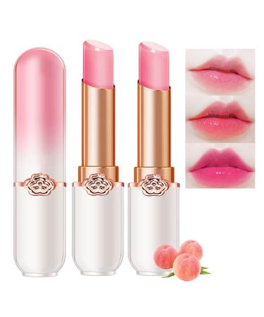 3 Pcs Peach Color Changing Lipstick Queen Crystal Jelly lipstick PH Mood Long Lasting Labiales Lip Gloss Korean Lip Balm Tinted Magic Lip Stain for Women Peach Pink