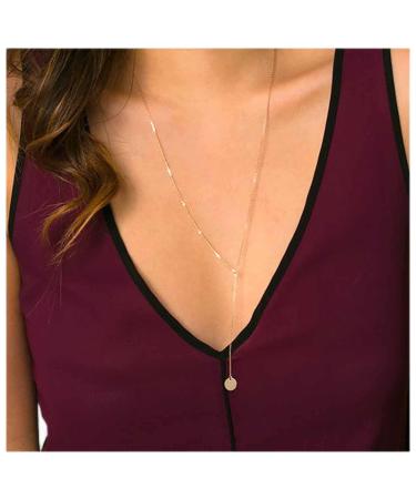 Boho Coin Disc Necklace Gold Long Y Lariat Necklace Disc Y Drop Necklace Trendy Minimalist Everyday Necklace Jewelry for Women and Girls