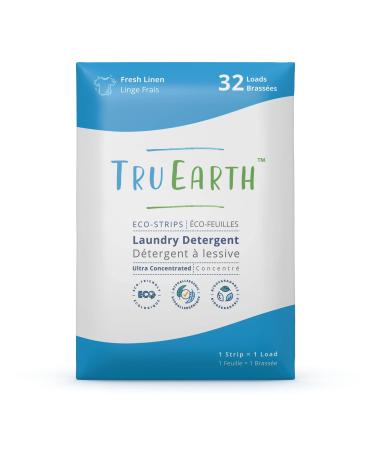 Tru Earth Eco-friendly, Biodegradable, Zero Waste, Cruelty-Free Laundry Detergent Sheets/Eco-Strips for Sensitive Skin, 32 Count (Up to 64 Loads), Fresh Linen Scent Fresh Linen 32 Count (Pack of 1)