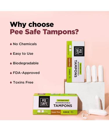 PEESAFE Organic Cotton Tampons | Super Plus | 100% Biodegradable | 16 Count for Ultimate Comfort & Safety - Buy Online on GoSupps.com