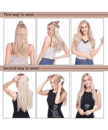16 inches SEGO One Piece Invisible Secret Wire Hair Extension Headband Real Human Hair No Clip in #60 Platinum Blonde Wavy Curly Remy Hairpieces for Women (60g) 16 Inch #60 Platinum Blonde - Buy Online on GoSupps.com