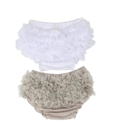 HOOLCHEAN Baby Infant Girls 2PCS Set Tulle Ruffle Bloomer 0-6 Months White & Grey