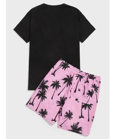 GORGLITTER Men's Hawaiian Two Piece Outfit Set - Graphic Shirt and Shorts Track Suit in Black/Pink - Size Medium - Buy Online on GoSupps.com