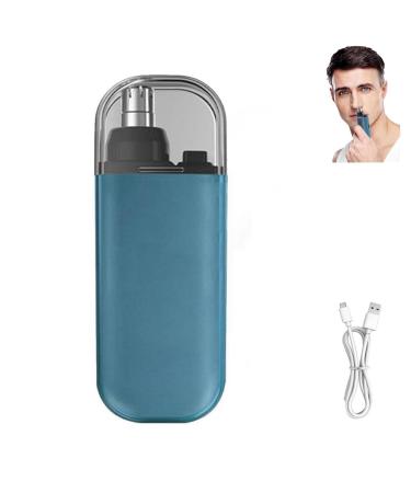 Portable Nose Hair Trimmer Painless Nose Hair Trimmer Type-C Rechargeable Nose Trimmer with Dust Protection Cap Dual Edge Blades Nose Trimmer (Blue)