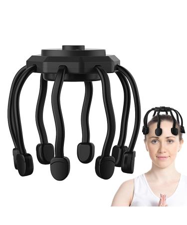 Head massager electrically scalp massager octopus ultra head skin massage device 3 modes 10 vibrating contacts spa automatically shut down for relief deep sleep and hair growth B: basic black