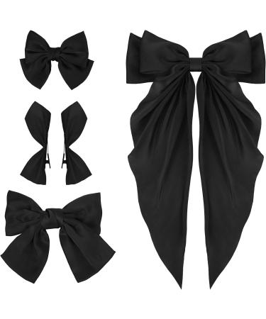 5Pcs Black Satin Silk Hair Bow Clips with Long Tail - Vintage Hair Ribbons for Women and Girls - Perfect for Parties, Valentine's Day, Weddings, Birthdays (4 Sizes) - Buy Online on GoSupps.com