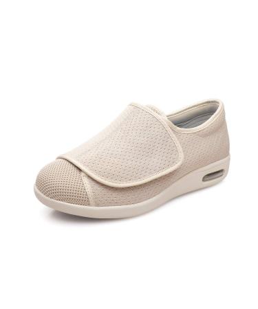 DENACARE Women's Wide Width Shoes with Adjustable Closure Lightweight for Diabetic Edema Plantar Fasciitis Bunions Arthritis Swollen Feet-SW2 Beige
