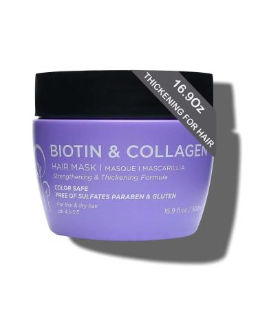 Luseta Biotin Collagen Hair Mask for Dry & Damaged Hair 16.9 Oz, Strengthening & Thickening Treatment for Hair Growth, Deep Conditioning Hair Treatment biotin 16.9 Fl Oz (Pack of 1)