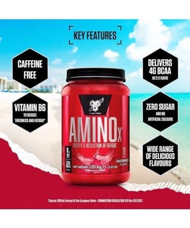 BSN Nutrition Amino X Supplement with Vitamin D Vitamin B6 and Amino Acids Watermelon Flavour 70 Servings 1 kg Watermelon 1kg - Buy Online on GoSupps.com