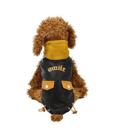 Woman pets waterproof leather jacket dog cool hood smile letter print sweater cats bags with thickening warm sweatshirt dogs coat pets black m