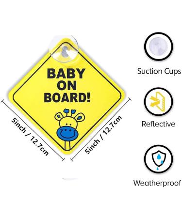 WildAuto Baby on Board Sign for Car - 2pcs Yellow Kids Safety Warning with Suction Cups - Buy Online on GoSupps.com