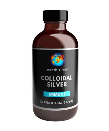 Earth Clinic Colloidal Silver 20 PPM 8 oz Amber Glass Bottle Vegan Pure Silver Nanoparticles - Immune Support