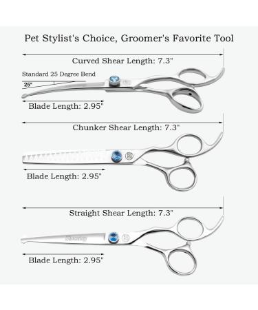MOOLD Fellscher Professional Dog Care Shear Set - 7 Inch Curved Straight & Thinning Scissors - Japanese 440C Stainless Steel - Buy Online on GoSupps.com