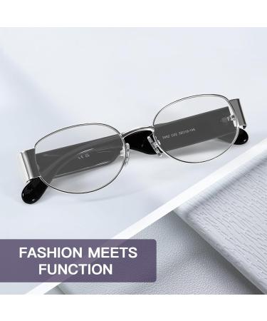 Retro Oval Blue Light Blocking Glasses for Women | Trendy 90s Vintage Eyewear | Silver Frame BL3452 A02 - Buy Online on GoSupps.com