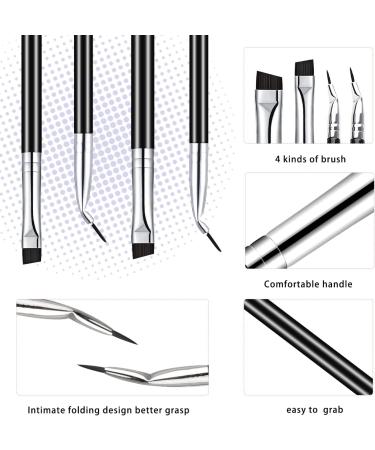 4-Piece Fine Flat Eyeliner & Eyebrow Brush Set - Thin Tip Bent Brushes for Gel, Cream, Liquid Makeup - Buy Online on GoSupps.com