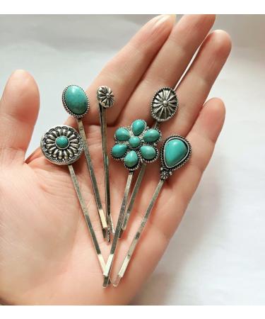 6PCS Turquoise Retro Decorative Bobby Pins for Women - Vintage Hair Clips and Styling Tools - Buy Online on GoSupps.com