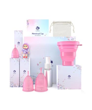 Reusable Menstrual Cup Silicone Period Cups Soft Comfortable & Environmentally Friendly - Set of 3 Kit for Girls & Women Pink