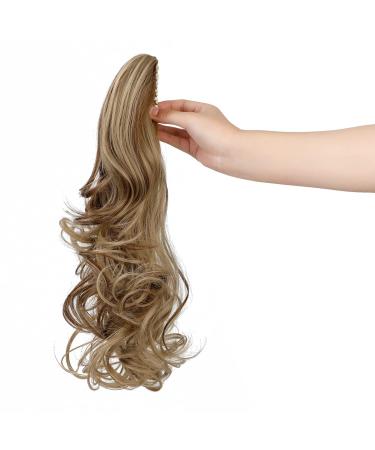 Qunlinta 18 Curly Wavy Ponytail Extension - Ash Blonde & Light Brown Clip-in Synthetic Hairpiece - Buy Online on GoSupps.com