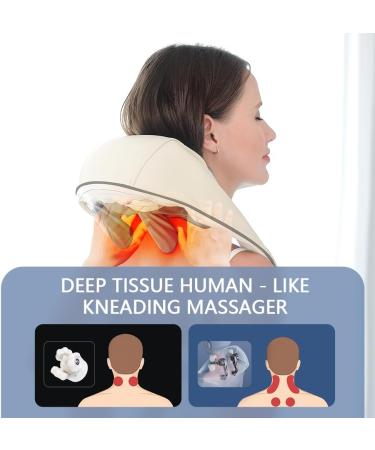 Shiatsu Neck Massage Device with Heat - 5D Deep Tissue Relief for Neck Back & Shoulders - Beige - Buy Online on GoSupps.com