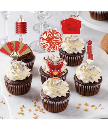 VILLCASE 24pcs Chinese New Year Cupcake Toppers Cake Picks 2024 Year of Dragon Cake Decorations Chinese Lunar Year Spring Festival Party Supplies - Buy Online on GoSupps.com