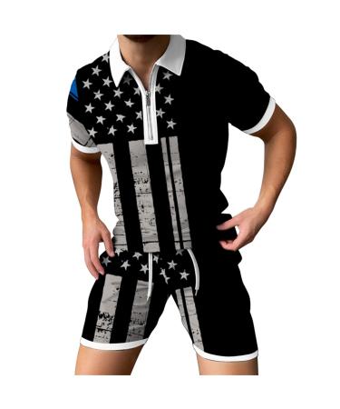 Lroxiy Mens Casual Tracksuit American Flag Tee Stars Stripes Print Patriotic Short Sleeve 4th of July T Shirt and Shorts Set Black Medium