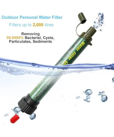 Mini Portable Outdoor Water Filter - 2000L Capacity 99.99% Bacteria Removal for Camping Hiking Trekking and Travel - Emergency Water Preparation - Green 1 Pack - Buy Online on GoSupps.com