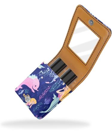 Travel Lipstick Organizer Case | Portable Makeup Bag with Mirror | Cute Mermaid Ocean Design Shop Internationally - Buy Online on GoSupps.com