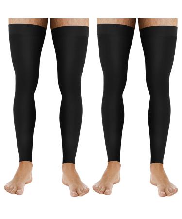 Zhanmai 2 Pairs Men's Thigh High Compression Stockings Footless 20-30 mmHg Compression Leg Sleeves Thigh High Graded Compression with Silicone Band for Men Sport Running Edema Swelling Black XL