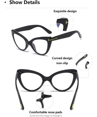 Hubeye Cat Eye Glasses for Women - Fashionable Large Frame Anti-Blue Light Green Holster - 0.0 Diopters - Buy Online on GoSupps.com