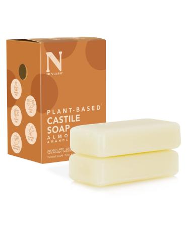 Dr. Natural Almond Castile Bar Soap 4 ounce Bars 2-Pack - Made with Essential Oils and Shea Butter Ultra-Moisturizing Body wash Facial Cleanser or Hand Soap