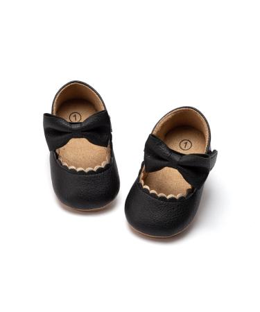 CENCIRILY Baby Girl Mary Jane Shoes Anti-Slip First Walking Bowknot Soft Sole Princess Wedding Dress Flats for 0-18 Month 0-6 Months A07 Black