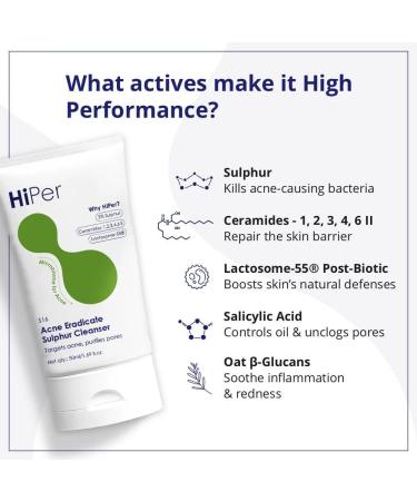 Acne Eradicate Sulphur Cleanser with Ceramides Salicylic Acid 50ml Face Wash for Oily Skin Unscented Liquid Formula with Post-Biotic Oat Extract for Acne Prevention - Buy Online on GoSupps.com