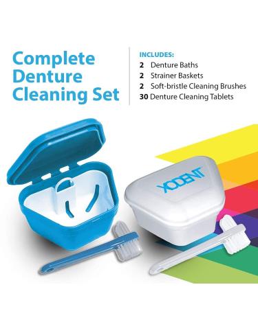 Buy PREMIUM Denture Cleaning Kit | 2x Cleansing Baths Strainer Baskets Soft-Bristle Brushes & 390 Tablets | Best Denture Cleaners for Bright Fresh Smiles - Buy Online on GoSupps.com