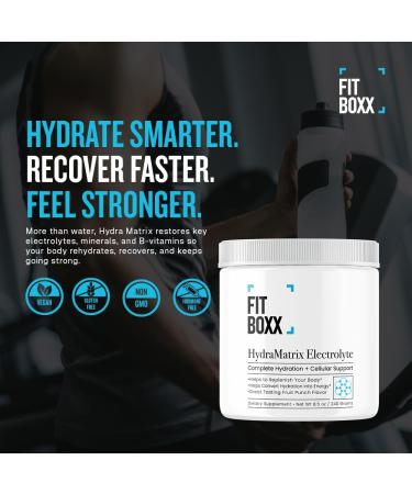 Fit Boxx HydraMatrix Electrolyte Hydration Powder - Rapid Rehydration with Potassium, Magnesium & B Vitamins, Pink Salt+Clean Electrolytes, Focus & Muscle Recovery Fruit Punch Flavor, 60 Servings - Buy Online on GoSupps.com
