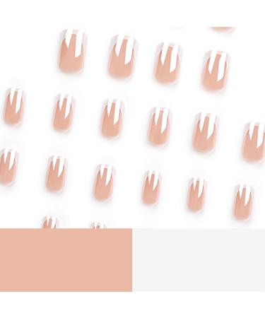 Nude French Glitter Square False Nails Set | 24Pcs Press On Nail Tips with Glue | Women's Coffin Nail Art - Buy Online on GoSupps.com