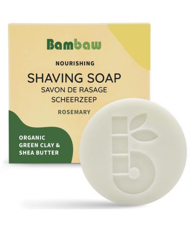 Bambaw | Shaving Soap Men | 2.5 oz | Green Clay & Shea Butter Shaving Soap Puck | Shave Bar for Skin Protection | Natural Shave Soap for Men | Palm Oil Free Soap | Rosemary Shaving Bar