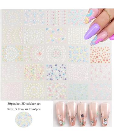 30 Sheets 3D Flower Nail Art Stickers - Colorful Self Adhesive Designs for Women & Girls - DIY Manicure Decorations - Buy Online on GoSupps.com