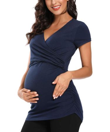 Love2Mi Maternity Nursing Shirt - Short Sleeve V-Neck Breastfeeding T-Shirt - Navy [Size S] - Buy Online on GoSupps.com