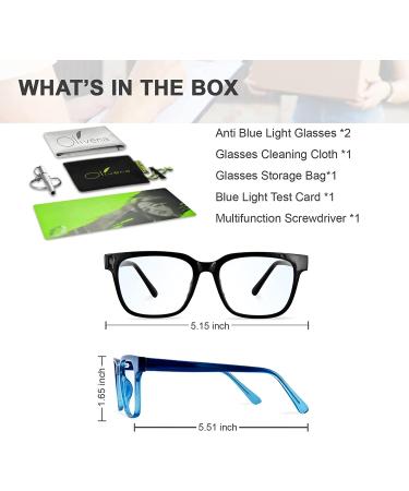 OLIVENA 2Pack Anti Blue Light Glasses - Black Square Oversized Thin Blue Light Blocking Glasses for Women Men - Reduce Eyestrain & UV Glare - Buy Online on GoSupps.com