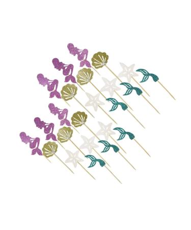 Gadpiparty 24pcs Wedding Decoration Princess Decorations Shell Decor Birthday Cake Picks Cupcake Toppers Mermaid Birthday Party Sea-themed Themed Cake Topper Mermaid Cake Topper Plug-in Food As Shown M