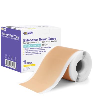 OK TAPE Silicone Scar Tape (1.5 x 3.3yards Roll)  Silicone Scar Tape Reusable Silicone Scar Strips for Scar Removal - Burns  Surgery  Acne  Keloid  Injury