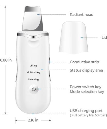 Skin Scrubber Face Spatula Pore Cleaner Blackhead Remover Tool with 3 Modes for Cleansing|Moisturizing|Lifting (White) - Buy Online on GoSupps.com