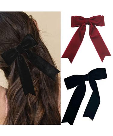 Velvet Bow Hair Clip Large Satin Ribbon Bow Hairpins Bows Hair Barrettes Fastener French Hair Bows with Long Ribbon Vintage Party Hair Accessories Women Girls Gifts 2PCS - Buy Online on GoSupps.com