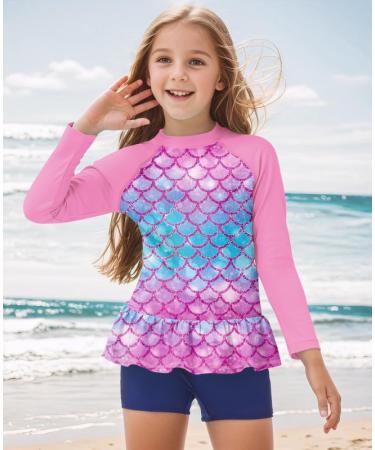 BesserBay Girls UV Shirt - Long Sleeve UPF 50+ Swim Shirt with Ruffle Hem (110-150 130 Violet) - Shop Internationally - Buy Online on GoSupps.com
