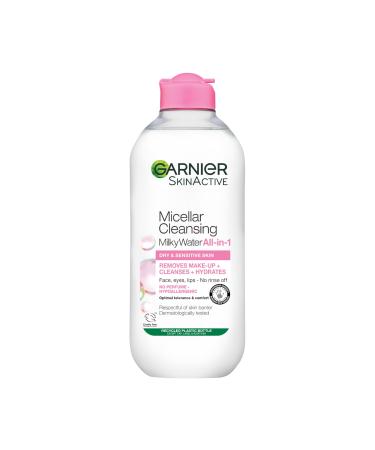 Garnier Micellar Cleansing Water For Dry Skin 400 ml Milky Face Cleanser and Makeup Remover Fragrance Free Recognised By The British Skin Foundation Use With Reusable Micellar Eco Pads