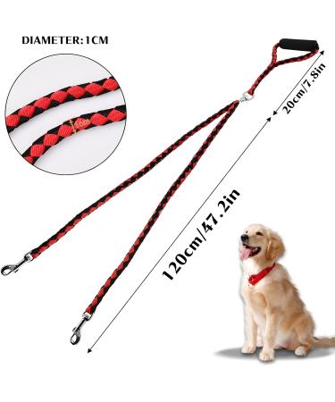 Tibapla Double Dog Leash - Reinforced Padded Handles for Small to Large Dogs - Healing & Training - 10mm x 140cm (Red) - International Shipping - Buy Online on GoSupps.com