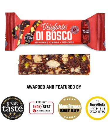 Veloforte Di Bosco All-Natural Energy Bar - Berries & Almonds | Plant-Based, Dairy-Free, Gluten-Free, Vegan | 9 Bars - Buy Online on GoSupps.com