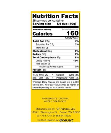 GF Harvest Organic Whole Grain Steel Cut Oats - Gluten Free - 40 oz Bag - Buy Online on GoSupps.com